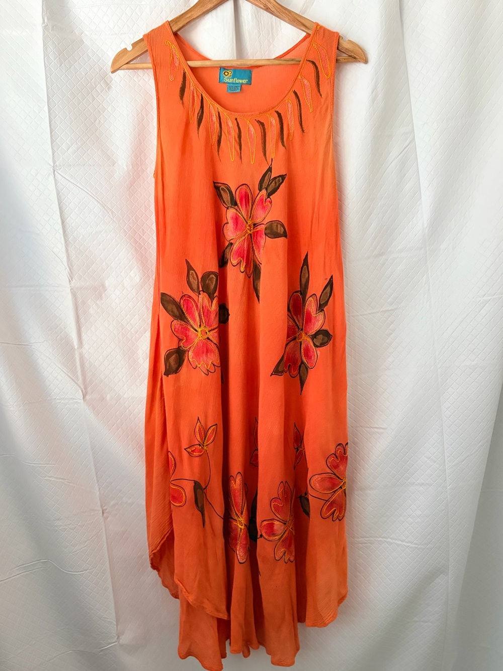 Sunflower Orange Floral Maxi Dress — Sleeveless Flowing Summer Style